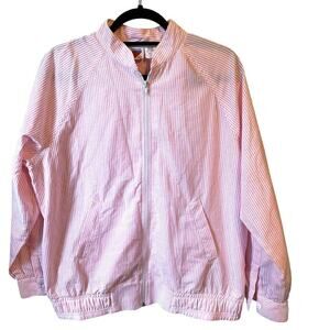 VTG 90s Voyager Golf Jacket Lightweight Windbreaker Pink White Striped Unisex L